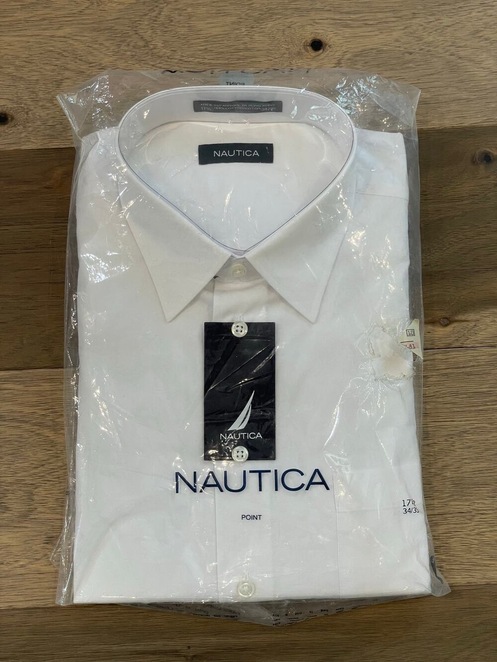 Nautica Dress Shirt Size 17.5 White Long Sleeve Point Collar Classic NWT